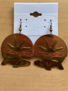 Chris Anderson Signed Copper Brass Dangle Earrings